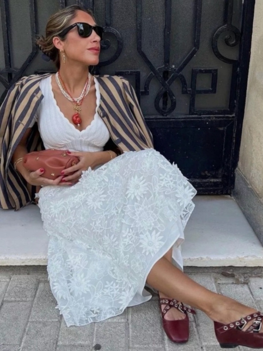Embroidered midi skirt ZW collection, raised floral Embroidery organza